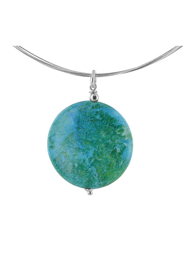 Blue Green Jasper Gemstone Dangle Round Earrings