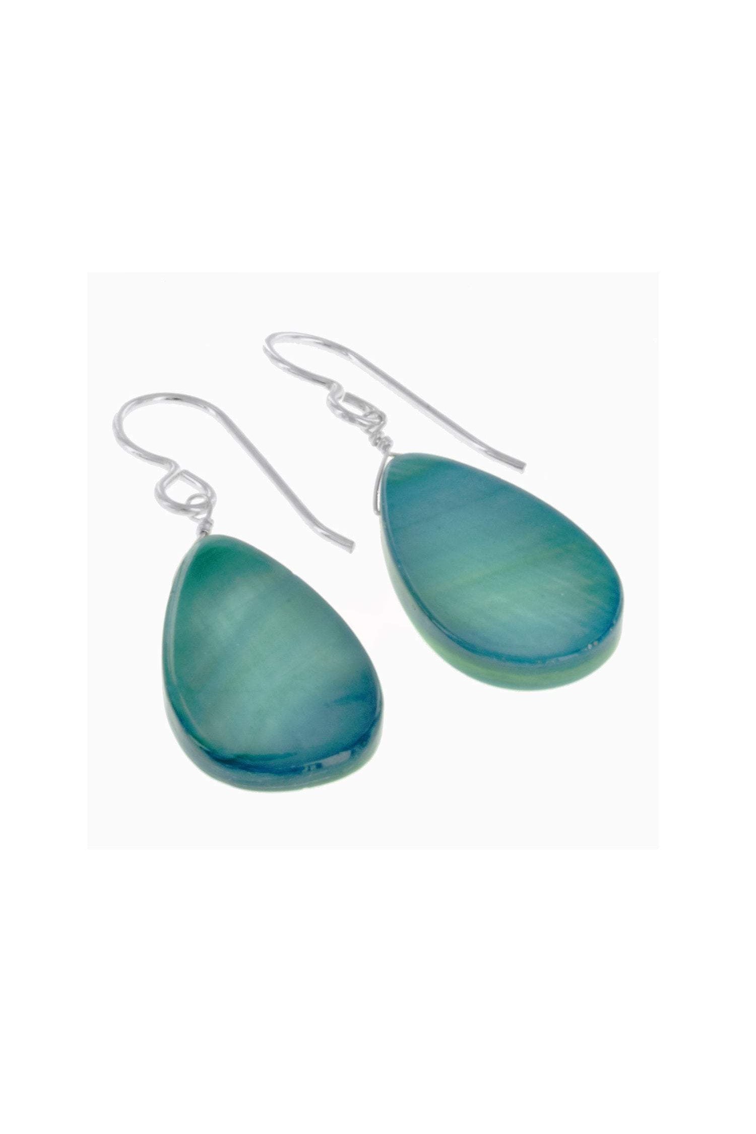 Light Blue Mother of Pearl Dangle Teardrop Earrings