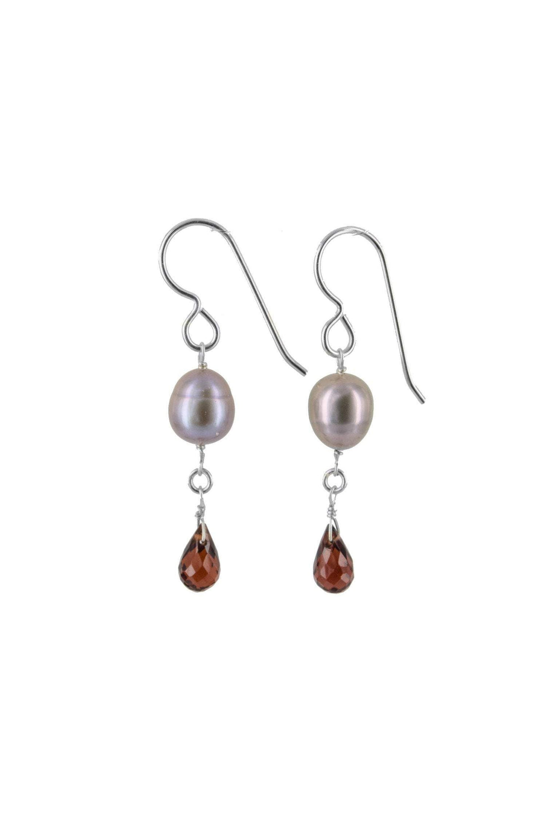 Red Garnet, Pearl Dangle Silver Earrings