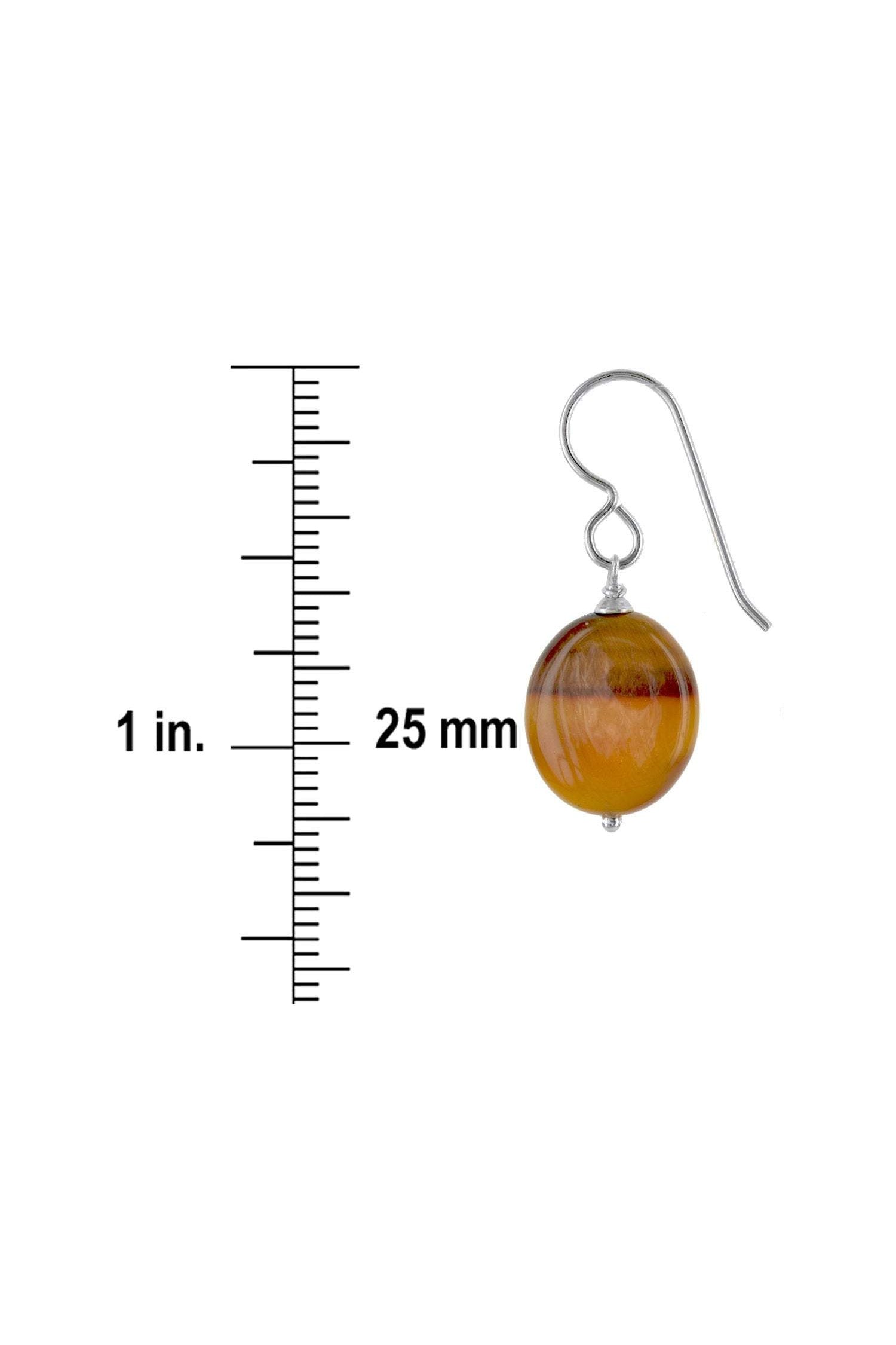 Oval Tigers Eye Brown Gemstone Minimalist Silver Earrings