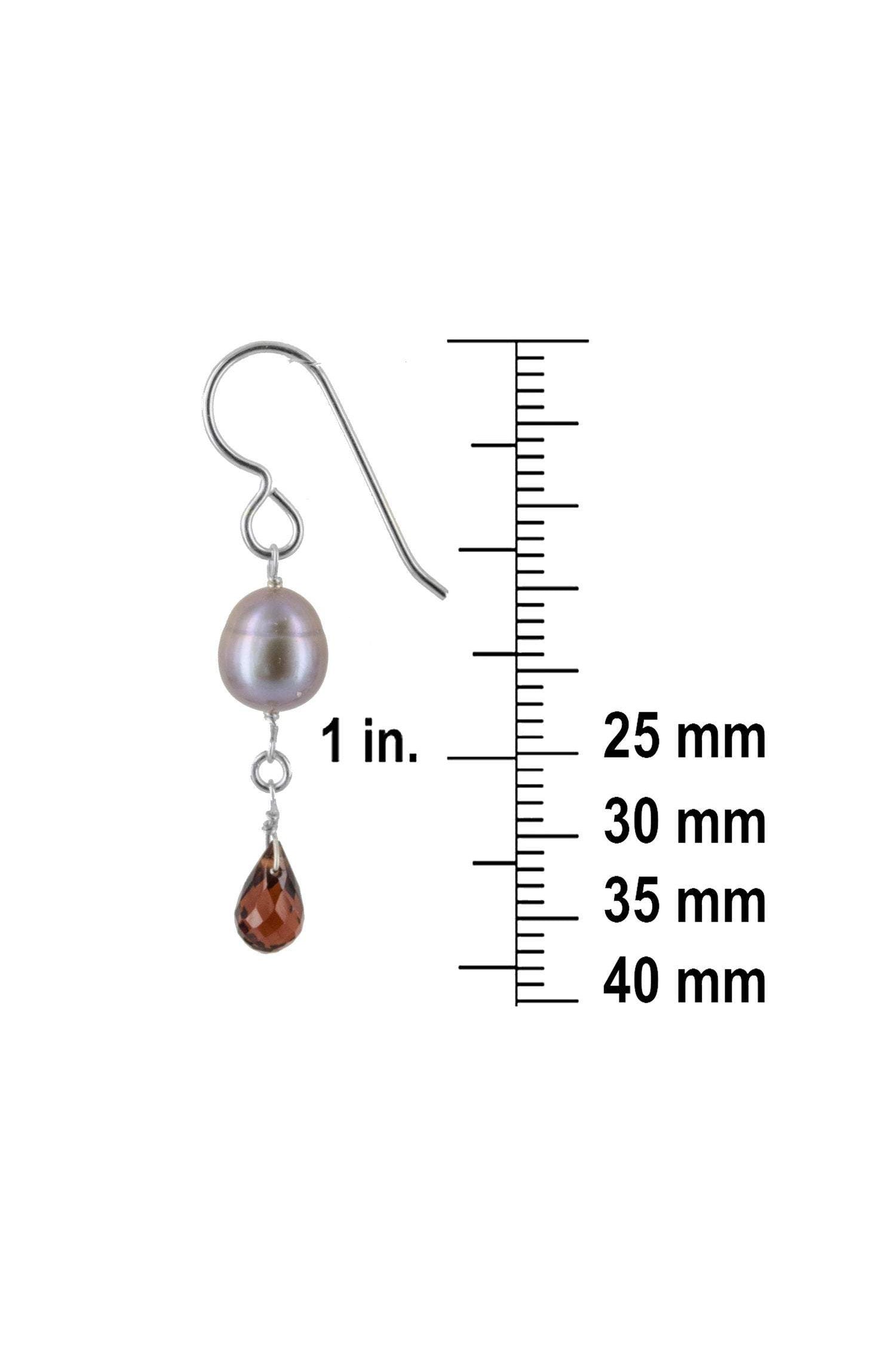 Red Garnet, Pearl Dangle Silver Earrings