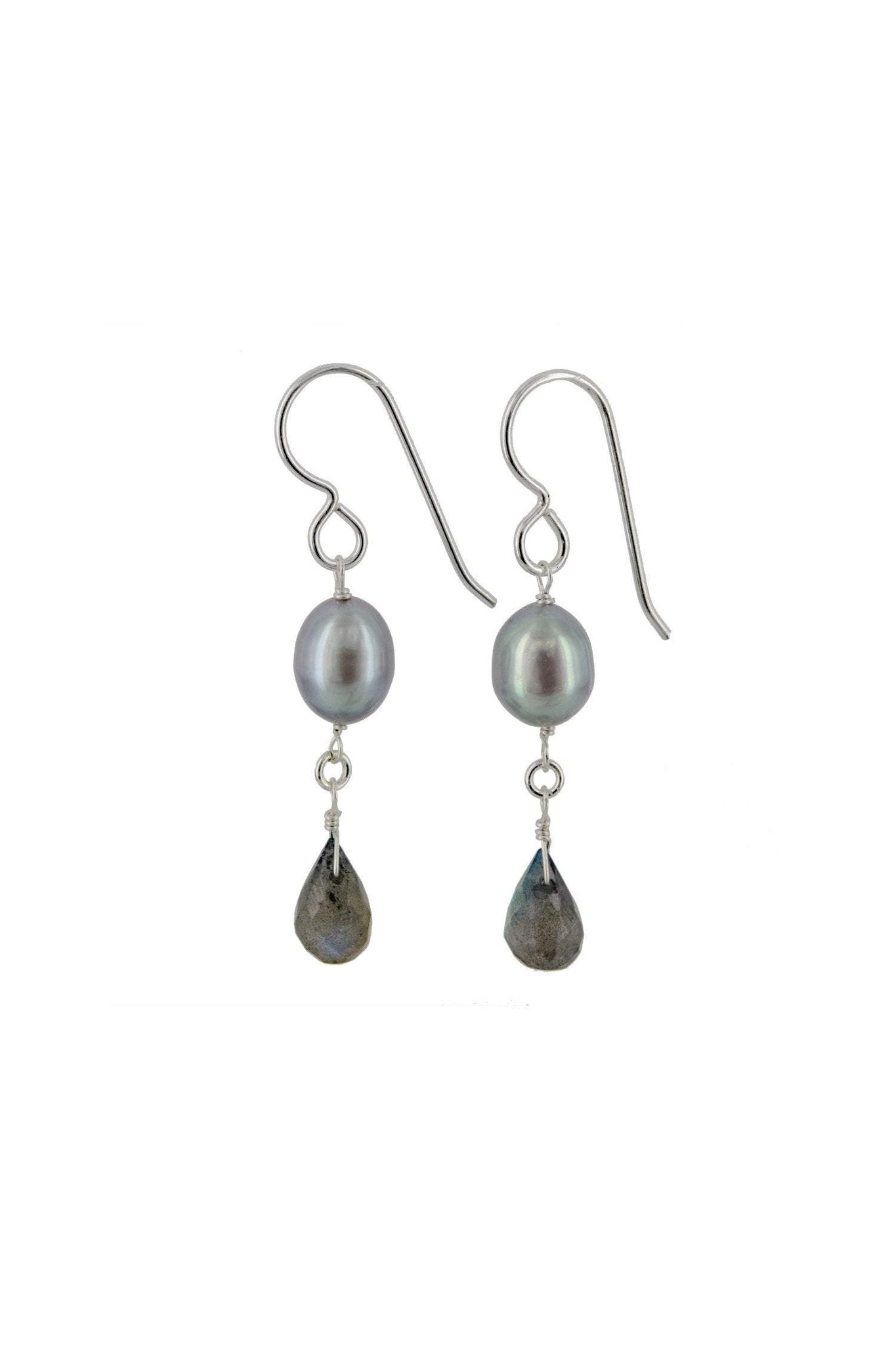Labradorite , White Pearl Drop Earrings