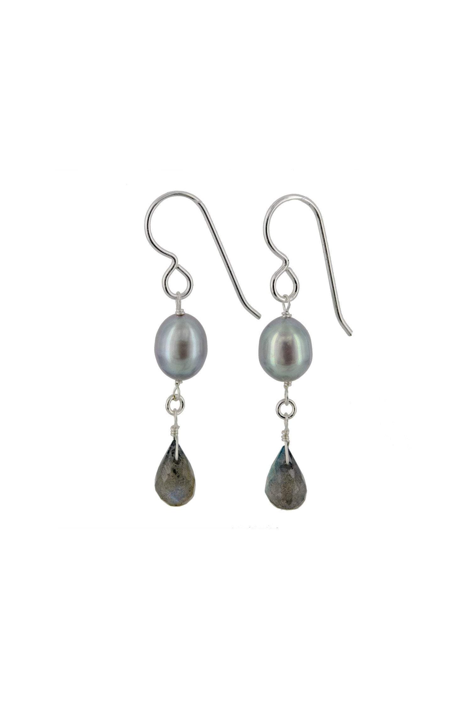 Labradorite , White Pearl Drop Earrings