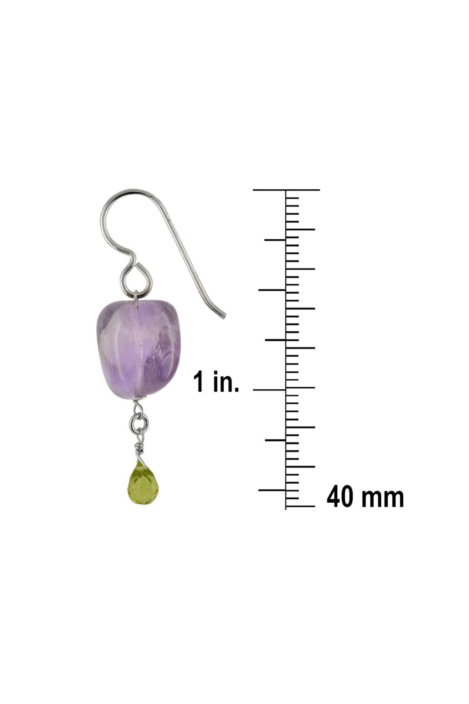 Green Peridot, Purple Amethyst Raw Gemstone Dangle Earrings