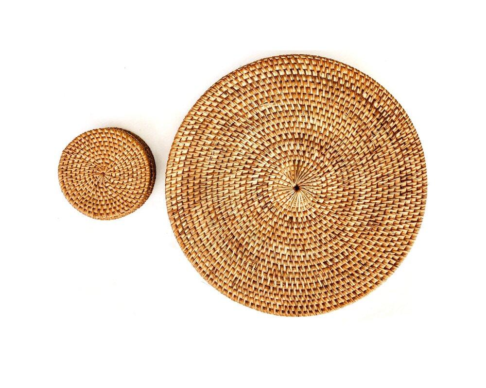 Rattan Placemat and Coaster Set | Natural Table Decor