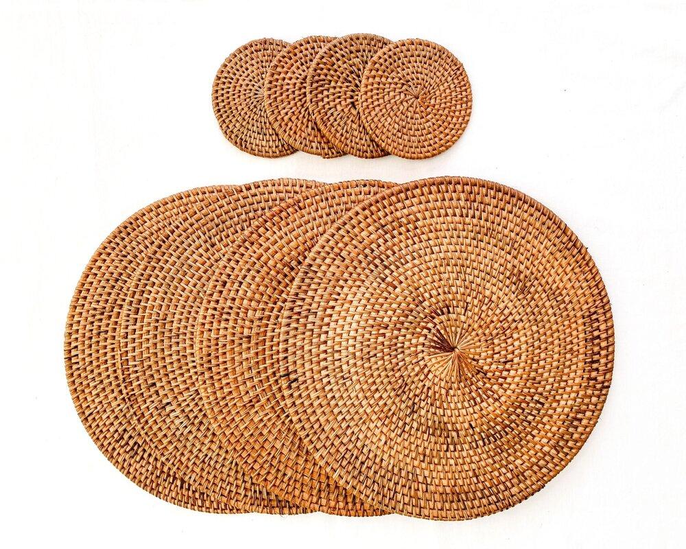 Rattan Placemat and Coaster Set | Natural Table Decor
