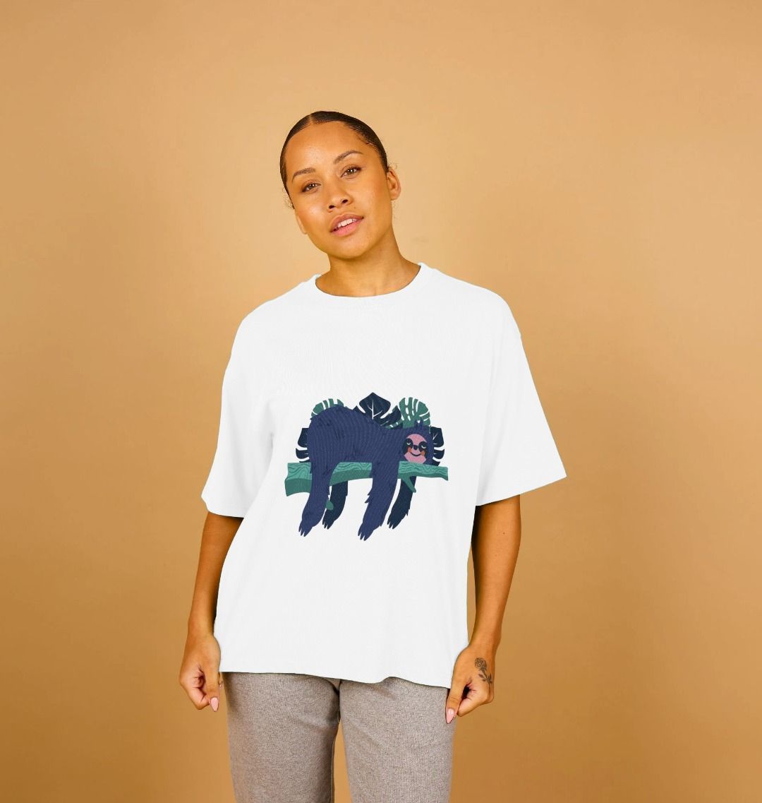 Take a Sloth Day! | Sloth T-Shirt in White, Natural, Black or Gray | Over-sized T-shirt