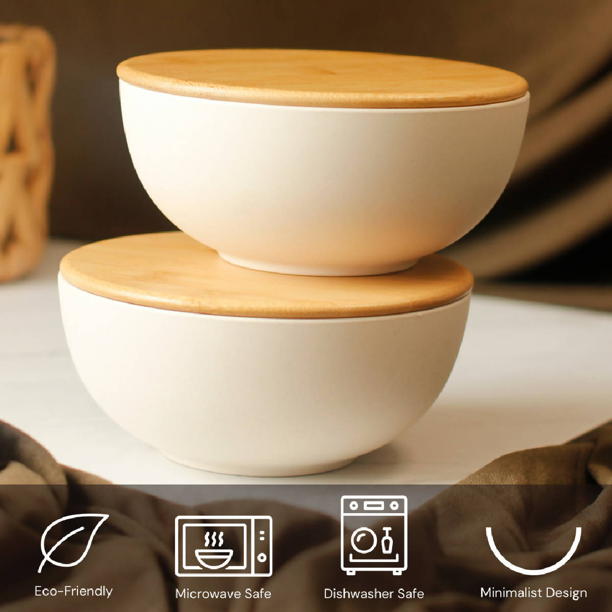 Eco-Friendly Food Storage Bowls, Plant-Based & Plastic-Free Kitchenware - Set of Two, by Husk Bowls