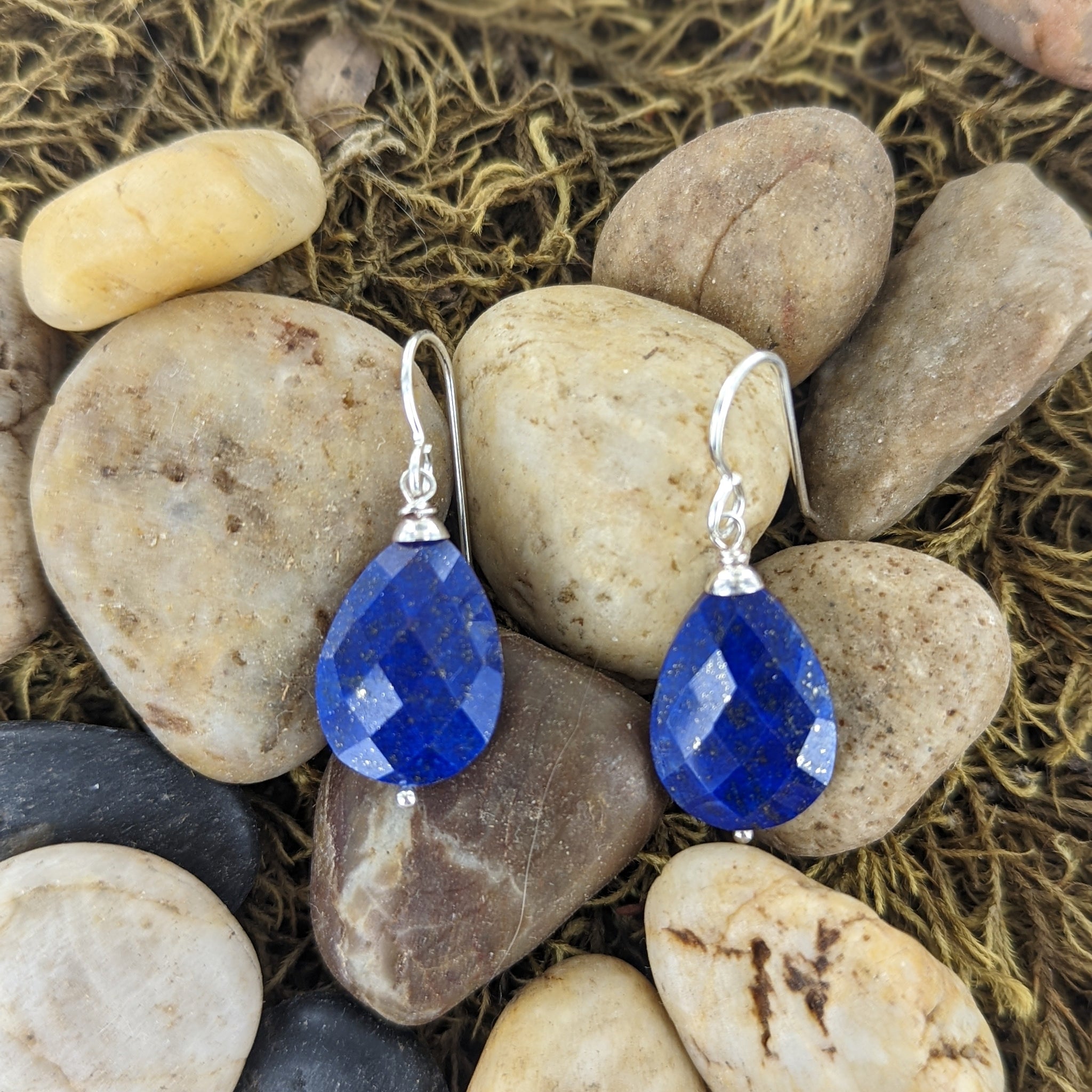 Navy Blue Lapiz Lazuli Dangle Silver Earrings