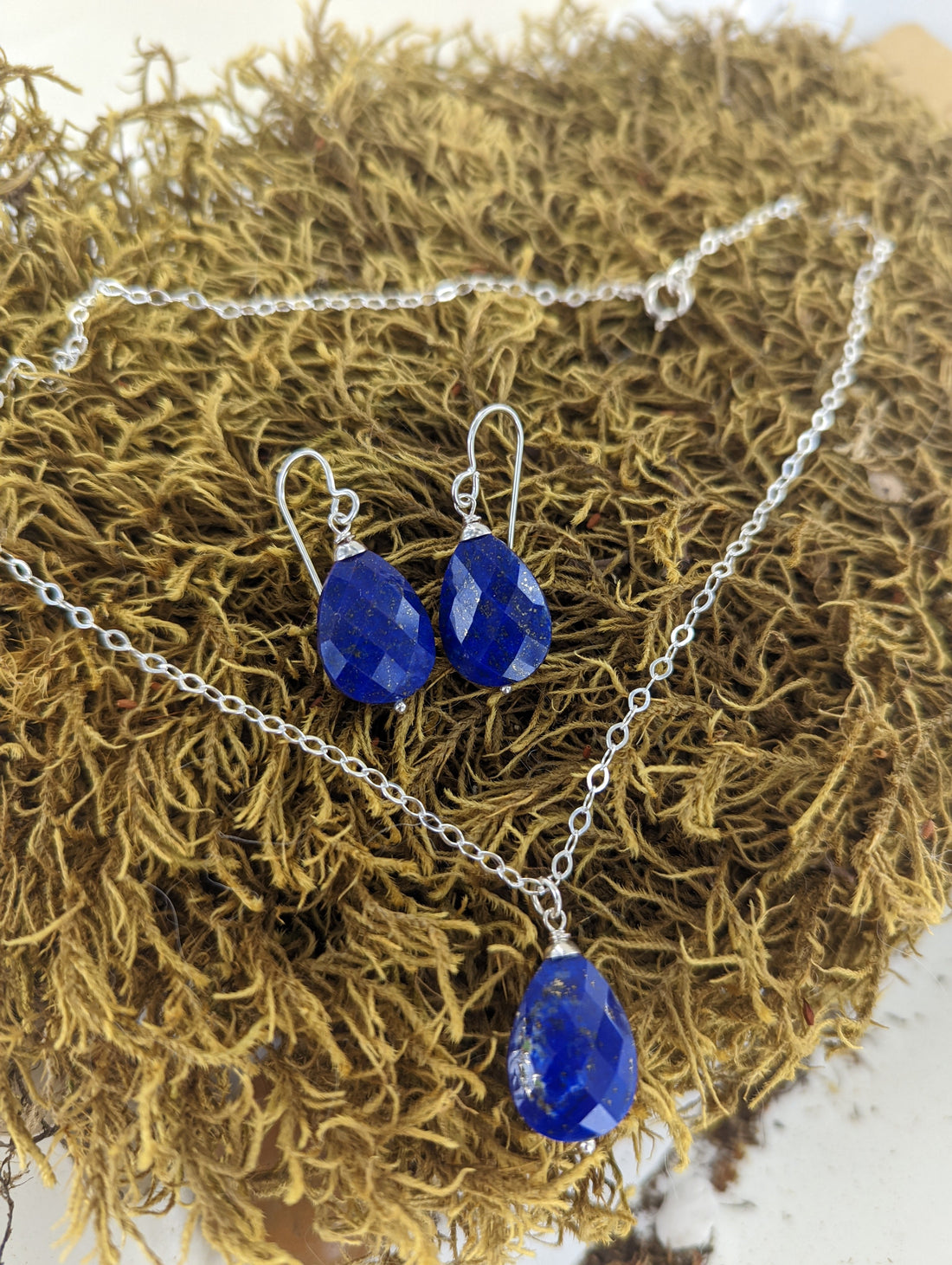 Navy Blue Lapiz Lazuli Dangle Silver Earrings