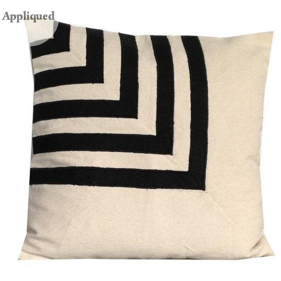 Appliqued Ivory Black Abstract Pillows