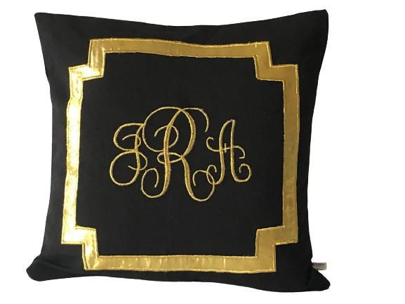Black Gold Square Monogrammed Pillows, Monogram Gift Idea