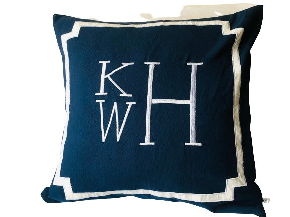Blue Monogram Throw Pillow Covers, Blue Accent Sofa  Pillows by Snazzy Living