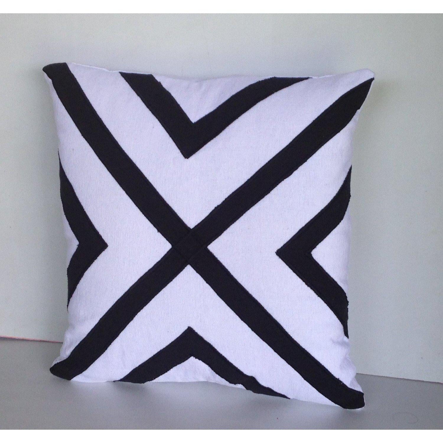 White Unique Pillows, White Black Embroidered Pillows