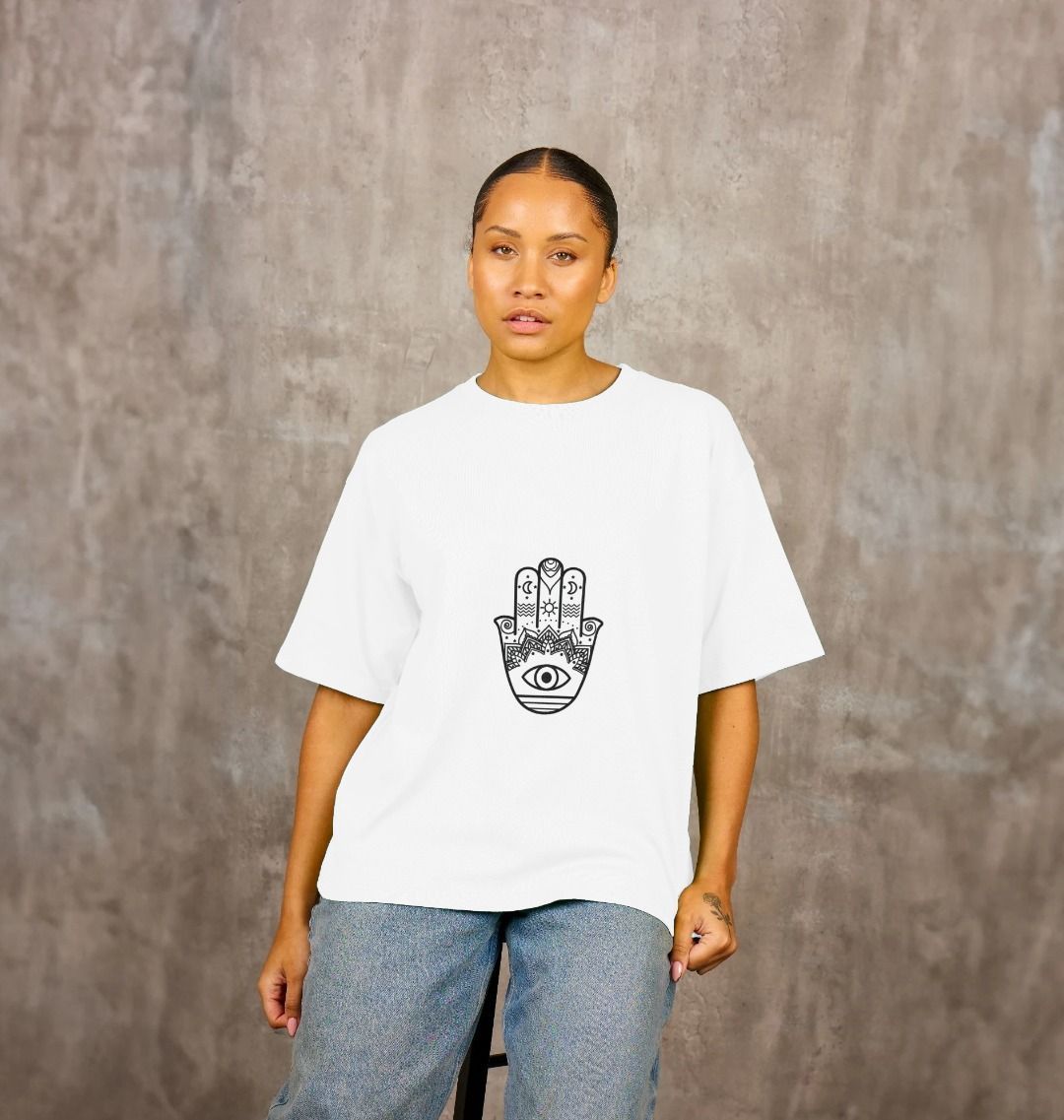 HAMSA / EVIL EYE SYMBOL Yoga Oversized T-shirt | White T-Shirt