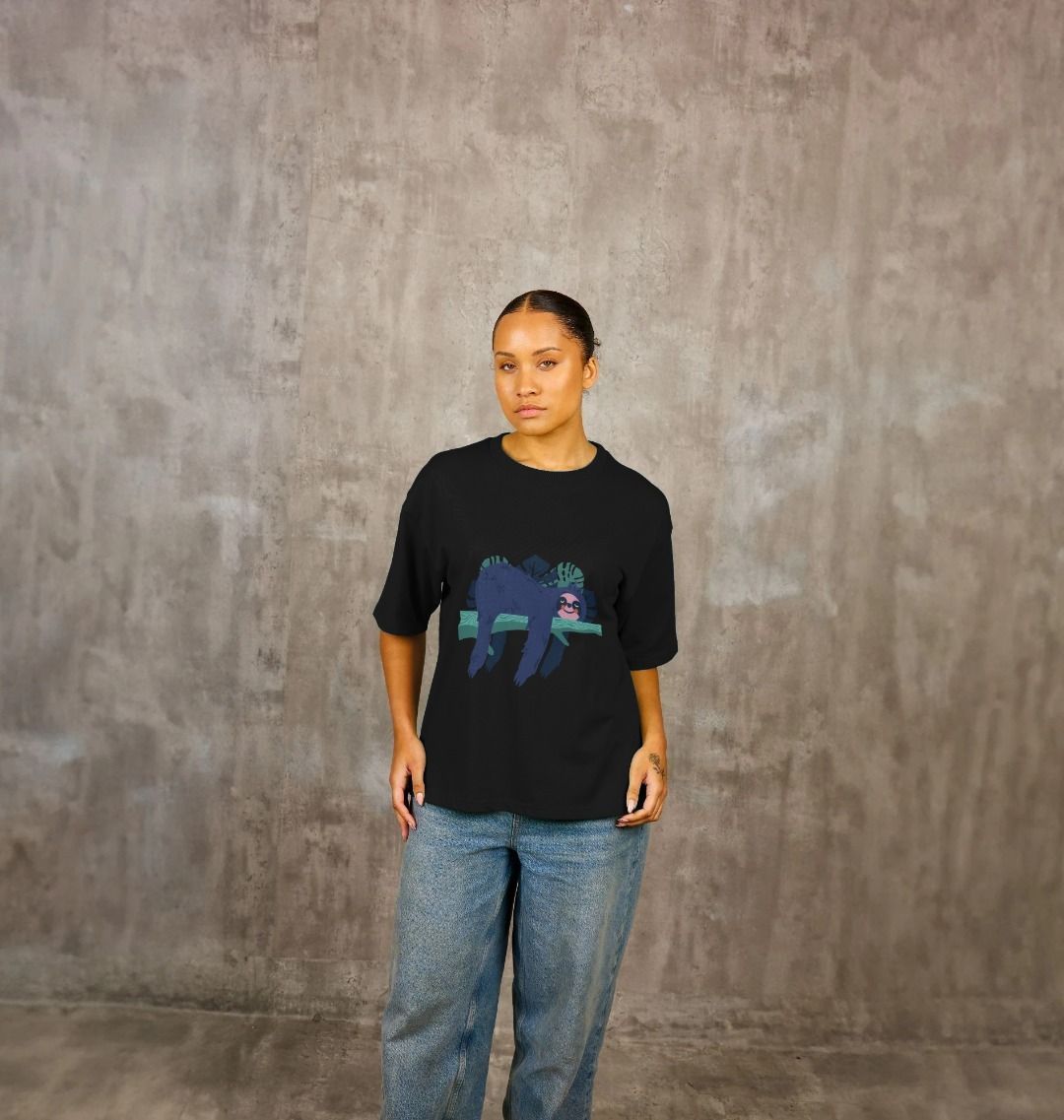 Take a Sloth Day! | Sloth T-Shirt in White, Natural, Black or Gray | Over-sized T-shirt