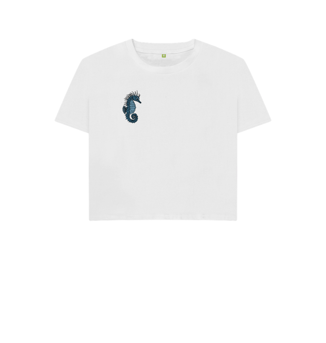Seahorse White Crop Top | White T-shirt | White Tops for Women