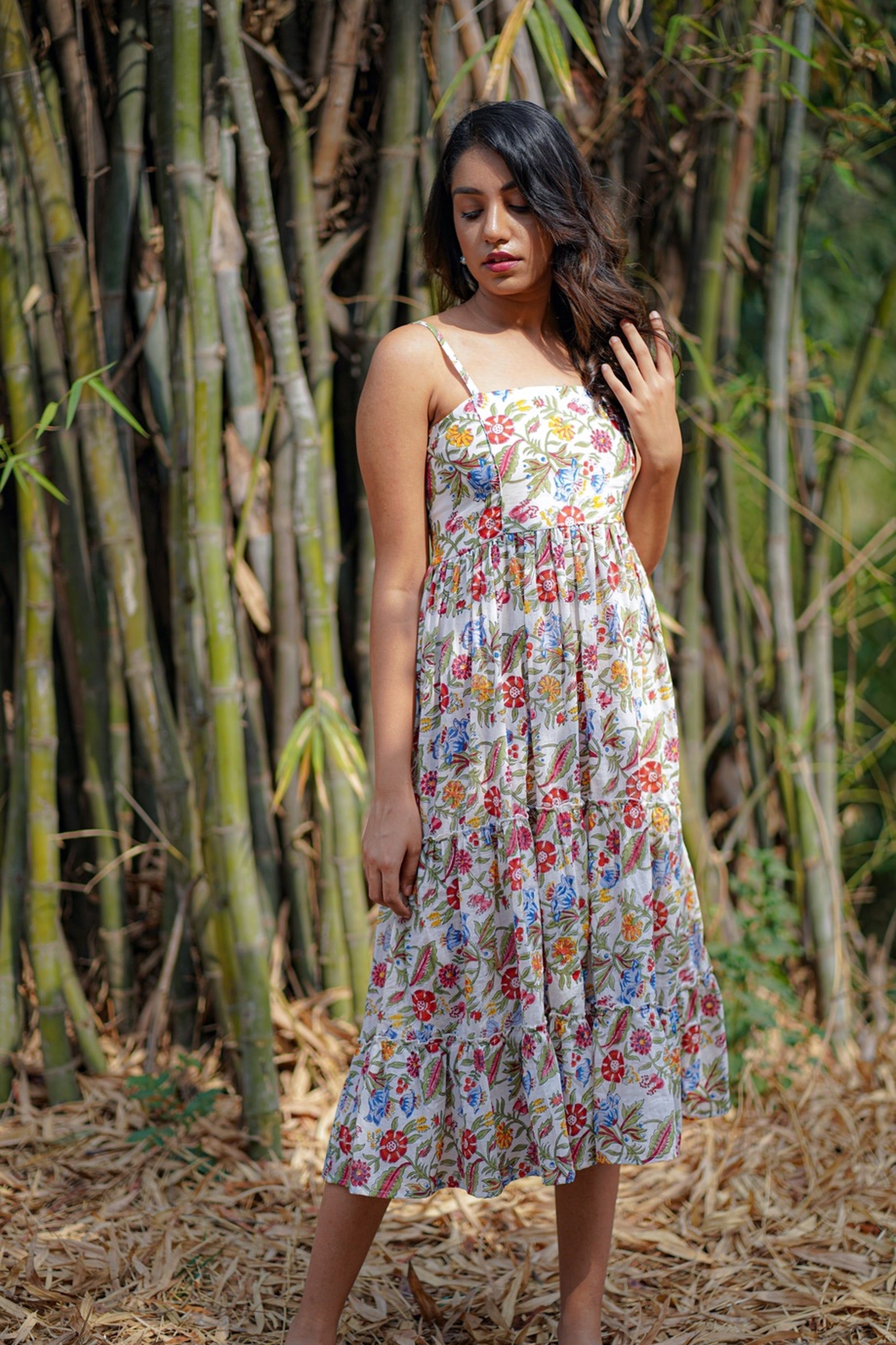 Colorful Flower Print Midi Summer Dress | SARITA