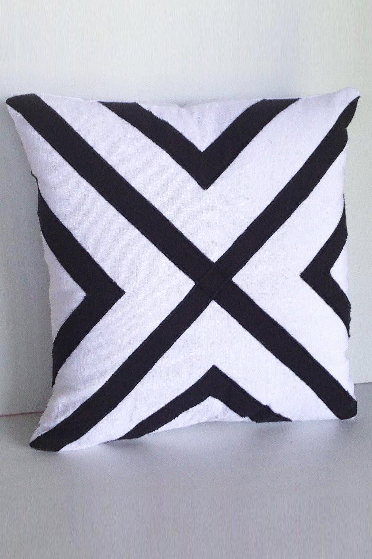 White Unique Pillows, White Black Embroidered Pillows