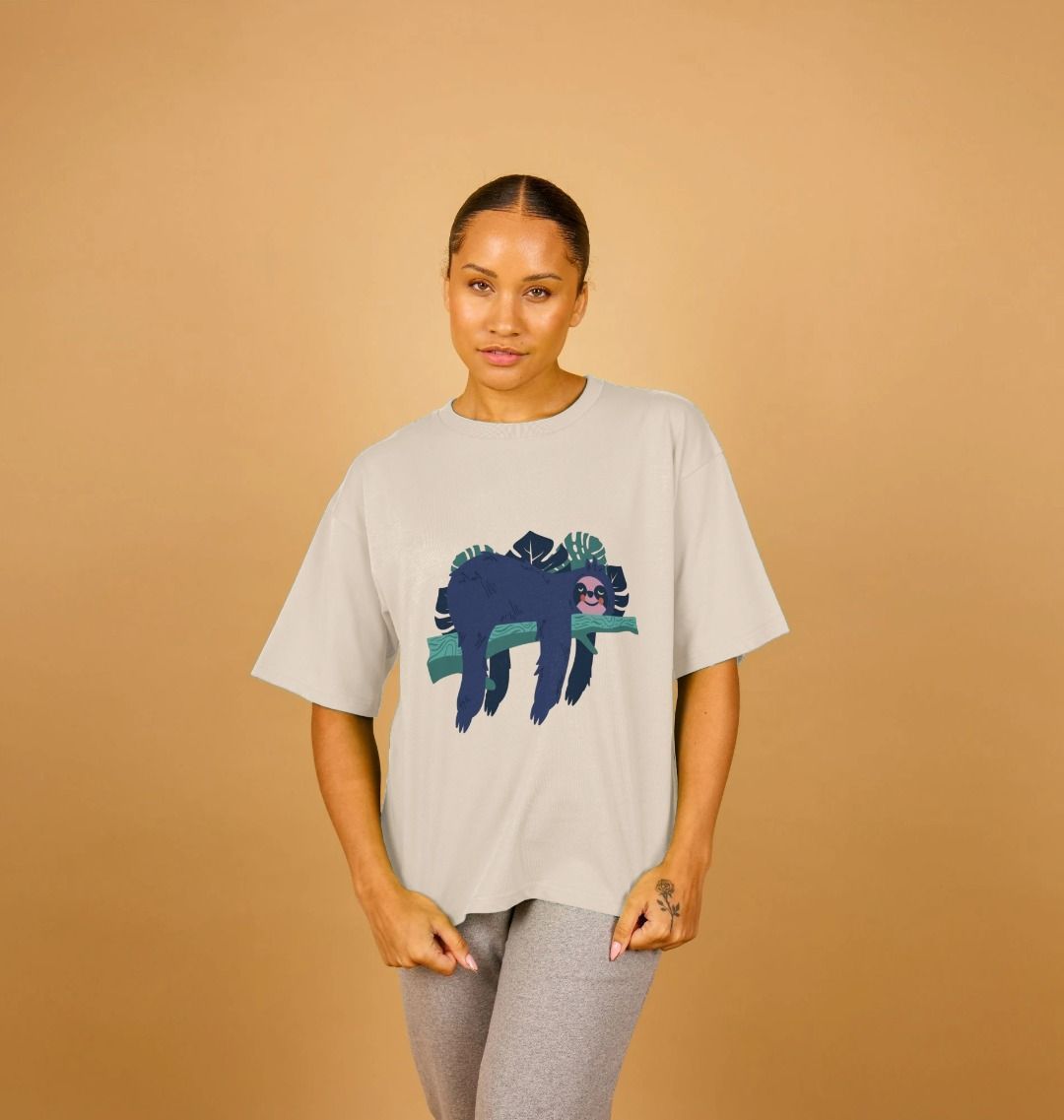 Take a Sloth Day! | Sloth T-Shirt in White, Natural, Black or Gray | Over-sized T-shirt