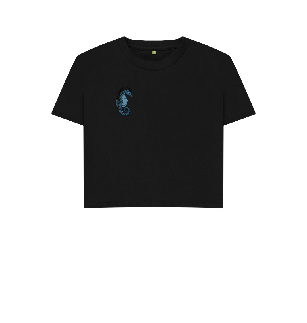 Seahorse White Crop Top | White T-shirt | White Tops for Women