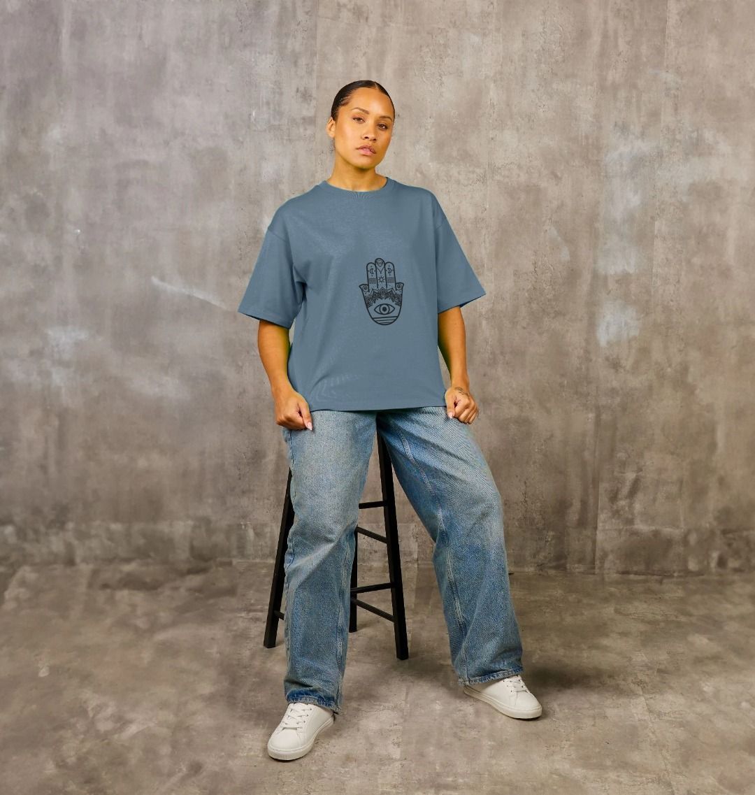 HAMSA / EVIL EYE SYMBOL Yoga Oversized T-shirt | White T-Shirt