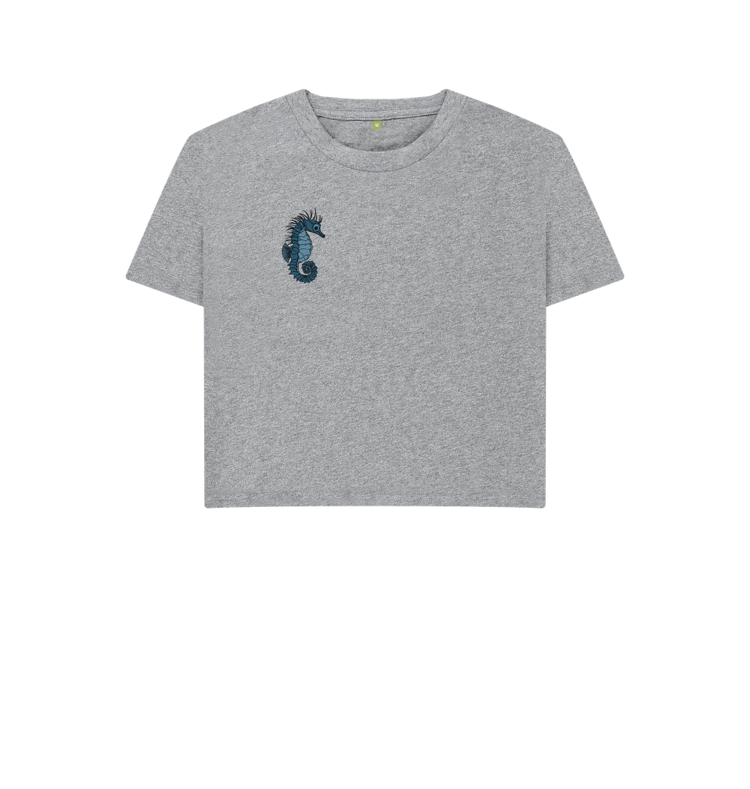 Seahorse White Crop Top | White T-shirt | White Tops for Women